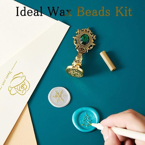 Wax Seal Cat Paw Beads Kit with Stamp, 24 Colors Sealing Wax Pellets with Christmas Tree Crystal Ball Style Brass Stamp for Christmas Invitation Letter Envelope Gift Cards 400Pcs Beads in Saudi Arabia