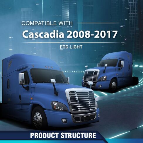 PIT66 LED أضواء الضباب زوج أبيض متوافق مع Freightliner Cascadia 2008-2017 LH + RH الجانب واضح عدسة الكروم الإسكان in Kuwait