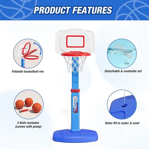 طوق كرة سلة للأطفال الصغار، طوق كرة سلة داخلي بارتفاع قابل للتعديل للأطفال من سن 1 إلى 3 سنوات، هدف كرة سلة صغير قابل للطي مع 3 كرات، لعبة رياضية بجانب حمام السباحة في الهواء الطلق، عيد ميلاد للأطفال الأولاد والبنات in Kuwait