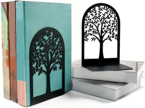 Black Book Ends, Metal Bookends for Shelves Decorative, Tree Stopper for Heavy Books,Ends to Hold Books for Home Office, The Shape of Life Trees（6.5" X 4.7 "X 3.5"） in Saudi Arabia