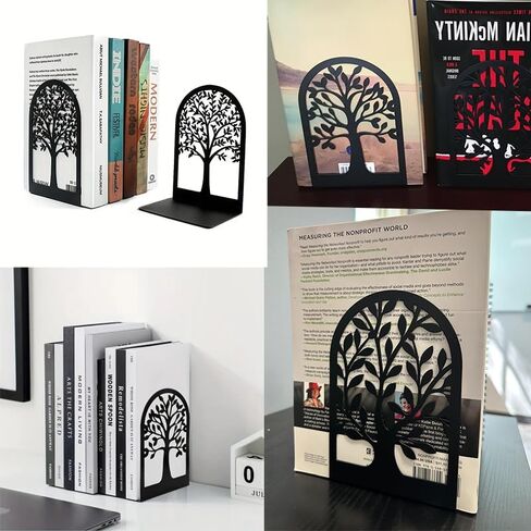 Black Book Ends, Metal Bookends for Shelves Decorative, Tree Stopper for Heavy Books,Ends to Hold Books for Home Office, The Shape of Life Trees（6.5" X 4.7 "X 3.5"） in Saudi Arabia