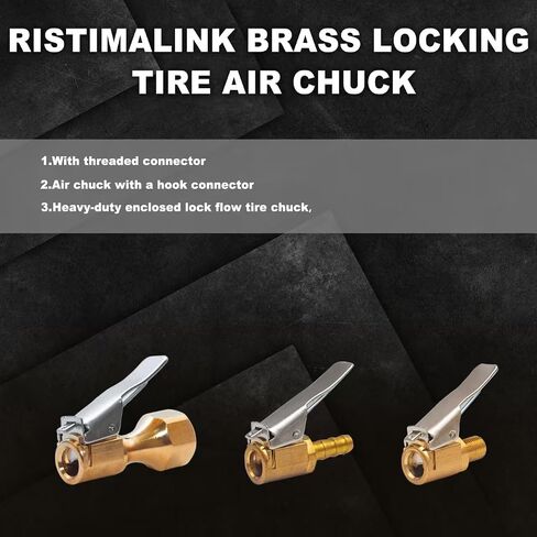 3 Pack Brass Locking Tire Air Chuck with Adapter, Heavy Duty Universal Locking Air Chuck, Solid Brass Air Chuck Suitable for Tire Inflation Hose in Saudi Arabia