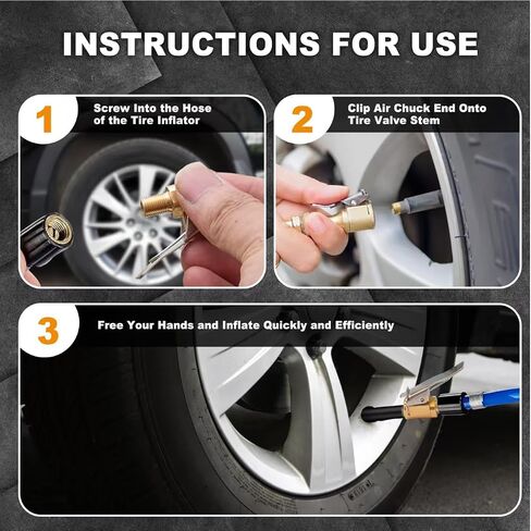 3 Pack Brass Locking Tire Air Chuck with Adapter, Heavy Duty Universal Locking Air Chuck, Solid Brass Air Chuck Suitable for Tire Inflation Hose in Saudi Arabia