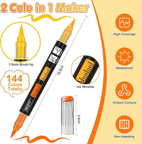 NICETY 144 Colors Acrylic Paint Markers – 72 Pack Dual Tip Acrylic Paint Pens with Brush Tip, Water-Based Quick-Dry Non-Bleed Paint Markers for Rock, Wood, Glass, Ceramic, Fabric, and Canvas in Kuwait