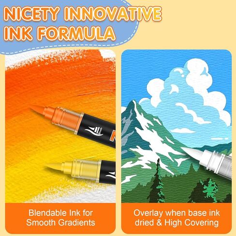 أقلام طلاء أكريليك 144 لونًا من NICETY - 72 قلم طلاء أكريليك مزدوج الرأس مع طرف فرشاة، أقلام طلاء مائية سريعة الجفاف وغير قابلة للنزف للصخور والخشب والزجاج والسيراميك والنسيج والقماش in Kuwait