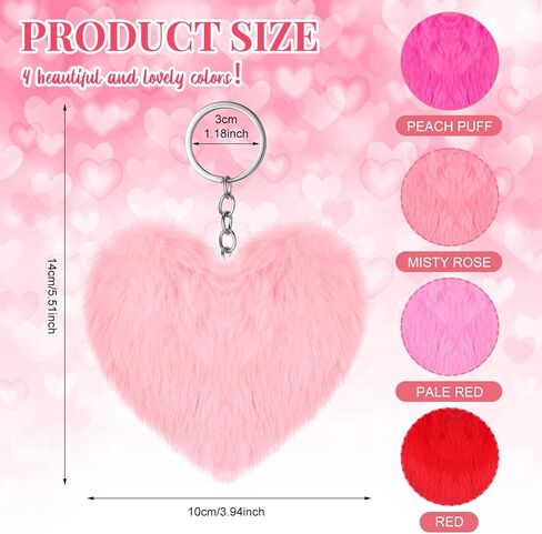 Ferreve 24 Pcs Heart Pom Pom Keychains Fluffy Colored Pom Pom Keychain Bulk for Valentine's Day and Girls in Saudi Arabia
