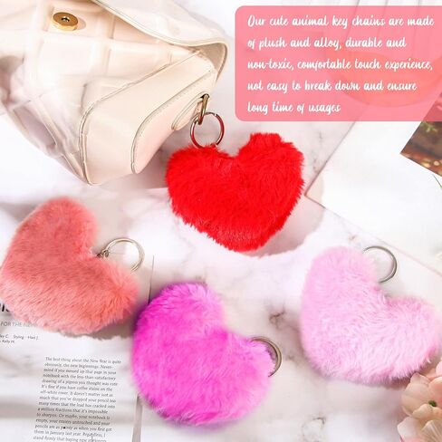 Ferreve 24 Pcs Heart Pom Pom Keychains Fluffy Colored Pom Pom Keychain Bulk for Valentine's Day and Girls in Saudi Arabia