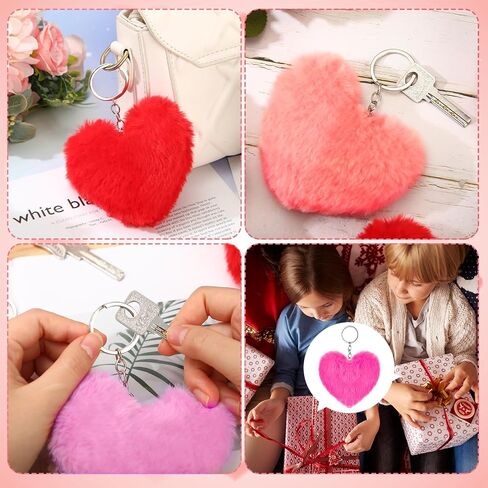 Ferreve 24 Pcs Heart Pom Pom Keychains Fluffy Colored Pom Pom Keychain Bulk for Valentine's Day and Girls in Saudi Arabia