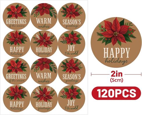 jijAcraft 120Pcs Christmas Gift Stickers - Vintage Happy Holiday Sticker, 2Inch Merry Christmas Stickers, Holiday Envelope Seal for Gift Wrapping, Cookie Bags, Party Favors, Xmas Party Supplies in Saudi Arabia