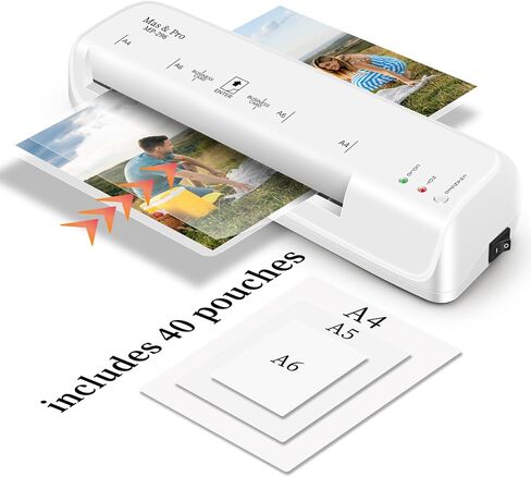 Mas & Pro 9 Inch Thermal Laminator, Personal Laminating Machine for A4/Letter/Photo, Hot & Cold with 40 Pouches, 2-Roller, Anti-Jam, Fast Warm-Up for Home Office School, White in Saudi Arabia
