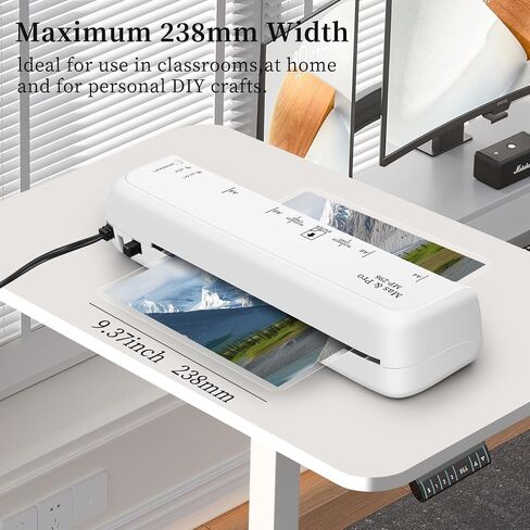Mas & Pro 9 Inch Thermal Laminator, Personal Laminating Machine for A4/Letter/Photo, Hot & Cold with 40 Pouches, 2-Roller, Anti-Jam, Fast Warm-Up for Home Office School, White in Saudi Arabia