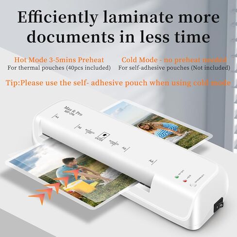 Mas & Pro 9 Inch Thermal Laminator, Personal Laminating Machine for A4/Letter/Photo, Hot & Cold with 40 Pouches, 2-Roller, Anti-Jam, Fast Warm-Up for Home Office School, White in Saudi Arabia