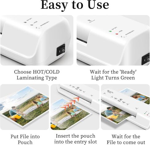 Mas & Pro 9 Inch Thermal Laminator, Personal Laminating Machine for A4/Letter/Photo, Hot & Cold with 40 Pouches, 2-Roller, Anti-Jam, Fast Warm-Up for Home Office School, White in Saudi Arabia