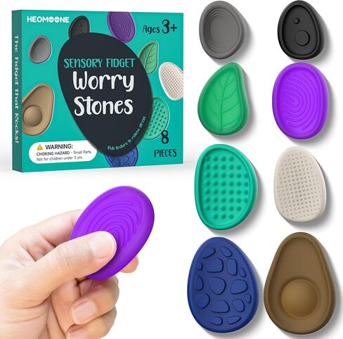Fidget Toys Adults Sensory Stone:8 Pack Textured Worry Stones for Kids Calming - Soothing Sensory Toys for Anxiety Relief - Quiet Fidgets for Student Classroom Prizes in Saudi Arabia
