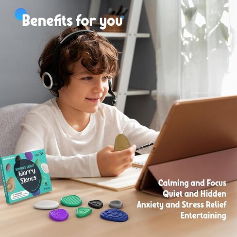 Fidget Toys Adults Sensory Stone:8 Pack Textured Worry Stones for Kids Calming - Soothing Sensory Toys for Anxiety Relief - Quiet Fidgets for Student Classroom Prizes in Saudi Arabia