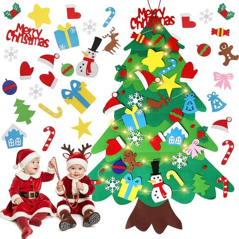شجرة عيد الميلاد للأطفال مع 32 قطعة زينة، شجرة عيد الميلاد للأطفال مثبتة على الحائط بطول 3.3 قدم، شجرة عيد الميلاد بخطاف وحلقة من مونتيسوري ذاتية الصنع للأطفال الصغار، ديكور عطلة الأطفال قابل لإعادة الاستخدام in Kuwait