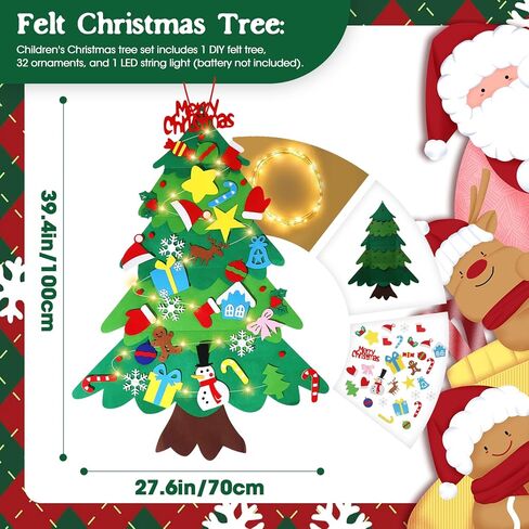 شجرة عيد الميلاد للأطفال مع 32 قطعة زينة، شجرة عيد الميلاد للأطفال مثبتة على الحائط بطول 3.3 قدم، شجرة عيد الميلاد بخطاف وحلقة من مونتيسوري ذاتية الصنع للأطفال الصغار، ديكور عطلة الأطفال قابل لإعادة الاستخدام in Kuwait
