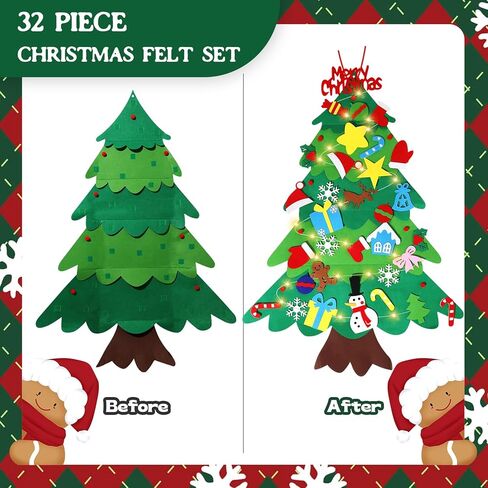 شجرة عيد الميلاد للأطفال مع 32 قطعة زينة، شجرة عيد الميلاد للأطفال مثبتة على الحائط بطول 3.3 قدم، شجرة عيد الميلاد بخطاف وحلقة من مونتيسوري ذاتية الصنع للأطفال الصغار، ديكور عطلة الأطفال قابل لإعادة الاستخدام in Kuwait