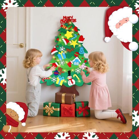 شجرة عيد الميلاد للأطفال مع 32 قطعة زينة، شجرة عيد الميلاد للأطفال مثبتة على الحائط بطول 3.3 قدم، شجرة عيد الميلاد بخطاف وحلقة من مونتيسوري ذاتية الصنع للأطفال الصغار، ديكور عطلة الأطفال قابل لإعادة الاستخدام in Kuwait