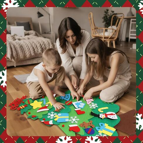 شجرة عيد الميلاد للأطفال مع 32 قطعة زينة، شجرة عيد الميلاد للأطفال مثبتة على الحائط بطول 3.3 قدم، شجرة عيد الميلاد بخطاف وحلقة من مونتيسوري ذاتية الصنع للأطفال الصغار، ديكور عطلة الأطفال قابل لإعادة الاستخدام in Kuwait