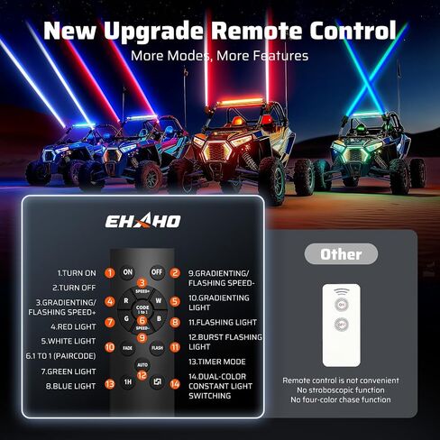 Ehaho Whipless LED Whip Light, RGBW Dual Color Mixing Alien Lights, with Rocker Switch & Remote Control Whip Light for Side by Side, Alien Lights for SXS UTV RZR Can-Am Maverick X3 Kawasaki Polaris in Saudi Arabia
