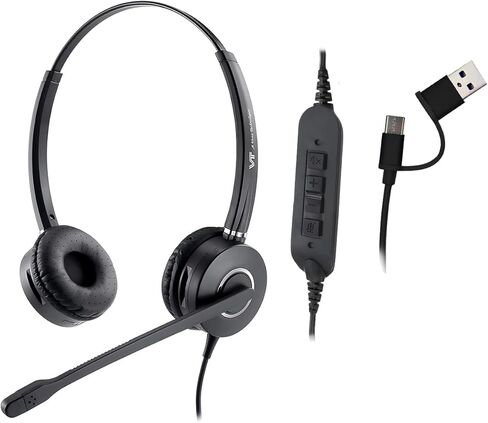 سماعة راس يو اس بي من كول سنتر مع ميكروفون بكلتا الأذنين يو سي للكمبيوتر - ميكروفون بخاصية الغاء الضوضاء وكتم صوت فرق الكمبيوتر وسكايب للاعمال in Kuwait