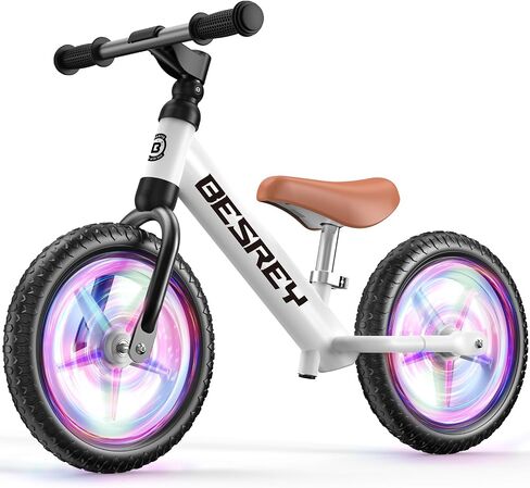 besrey Toddler Balance Bike 2 Year Old, All-Metal Frame | 12" Motion-Activated Lighting Wheels | All-Terrain | Kids Bike with Padded Adjustable Seat | Gift Bike for Boys Girls 2 3 4 5 Years Old in Kuwait