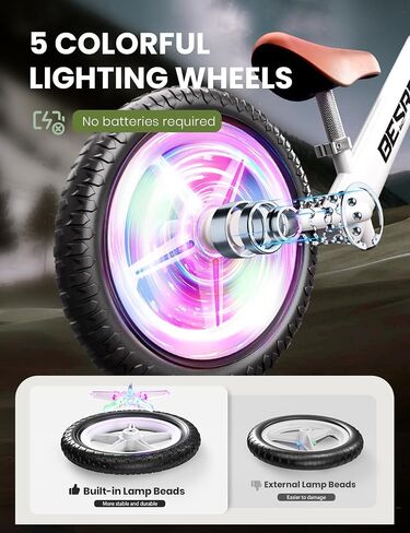 besrey Toddler Balance Bike 2 Year Old, All-Metal Frame | 12" Motion-Activated Lighting Wheels | All-Terrain | Kids Bike with Padded Adjustable Seat | Gift Bike for Boys Girls 2 3 4 5 Years Old in Kuwait