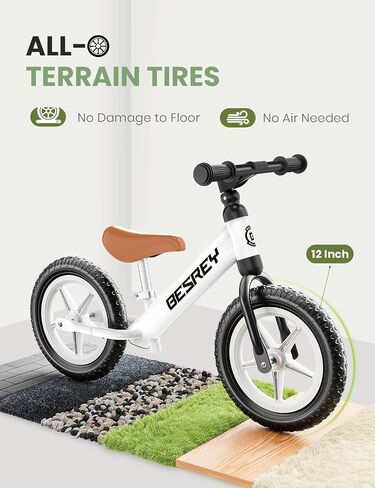 besrey Toddler Balance Bike 2 Year Old, All-Metal Frame | 12" Motion-Activated Lighting Wheels | All-Terrain | Kids Bike with Padded Adjustable Seat | Gift Bike for Boys Girls 2 3 4 5 Years Old in Kuwait