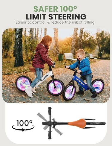 besrey Toddler Balance Bike 2 Year Old, All-Metal Frame | 12" Motion-Activated Lighting Wheels | All-Terrain | Kids Bike with Padded Adjustable Seat | Gift Bike for Boys Girls 2 3 4 5 Years Old in Kuwait