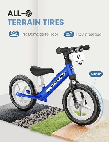 besrey Toddler Balance Bike 2 Year Old, All-Metal Frame | 12" Motion-Activated Lighting Wheels | All-Terrain | Kids Bike with Padded Adjustable Seat | Gift Bike for Boys Girls 2 3 4 5 Years Old in Saudi Arabia