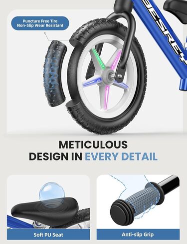 besrey Toddler Balance Bike 2 Year Old, All-Metal Frame | 12" Motion-Activated Lighting Wheels | All-Terrain | Kids Bike with Padded Adjustable Seat | Gift Bike for Boys Girls 2 3 4 5 Years Old in Saudi Arabia