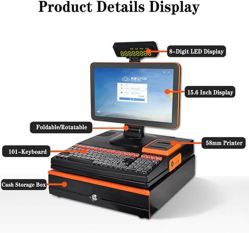 Cash Register with Pos System, All-in-One Smart Cash Register for Small Businesses, with 15.6" Touch Screen Monitor, Dual-core I5 CPU, Cash Drawer, 58mm Printer, Barcode Scanner B in Saudi Arabia