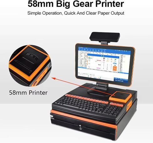 Cash Register with Pos System, All-in-One Smart Cash Register for Small Businesses, with 15.6" Touch Screen Monitor, Dual-core I5 CPU, Cash Drawer, 58mm Printer, Barcode Scanner B in Saudi Arabia