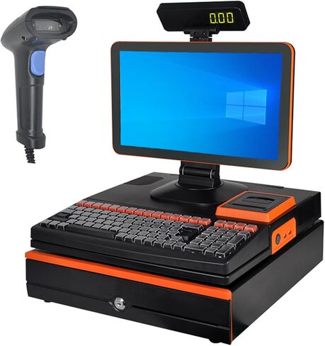 Cash Register with Pos System, All-in-One Smart Cash Register for Small Businesses, with 15.6" Touch Screen Monitor, Dual-core I5 CPU, Cash Drawer, 58mm Printer, Barcode Scanner B in Saudi Arabia
