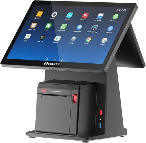 Scangle POS System/ 14.1" Touch POS Terminal with Built-in 3 inch Autocutter Thermal Printer, Android 11/Google Play,WiFi+BT,for Restaurant Work with Loyverse/Uber Eats(14.1+10.1 inch Dual Display) in Saudi Arabia