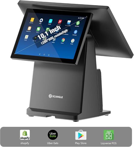 Scangle POS System/ 14.1" Touch POS Terminal with Built-in 3 inch Autocutter Thermal Printer, Android 11/Google Play,WiFi+BT,for Restaurant Work with Loyverse/Uber Eats(14.1+10.1 inch Dual Display) in Saudi Arabia