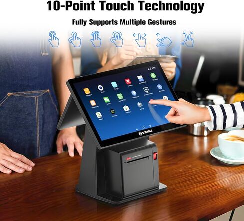 Scangle POS System/ 14.1" Touch POS Terminal with Built-in 3 inch Autocutter Thermal Printer, Android 11/Google Play,WiFi+BT,for Restaurant Work with Loyverse/Uber Eats(14.1+10.1 inch Dual Display) in Saudi Arabia