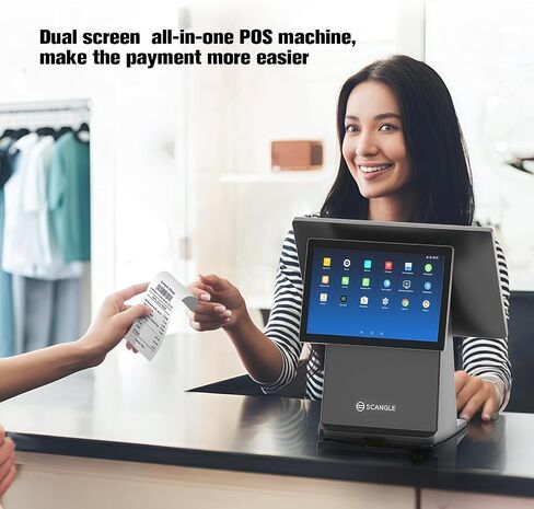 Scangle POS System/ 14.1" Touch POS Terminal with Built-in 3 inch Autocutter Thermal Printer, Android 11/Google Play,WiFi+BT,for Restaurant Work with Loyverse/Uber Eats(14.1+10.1 inch Dual Display) in Saudi Arabia