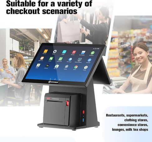 Scangle POS System/ 14.1" Touch POS Terminal with Built-in 3 inch Autocutter Thermal Printer, Android 11/Google Play,WiFi+BT,for Restaurant Work with Loyverse/Uber Eats(14.1+10.1 inch Dual Display) in Saudi Arabia