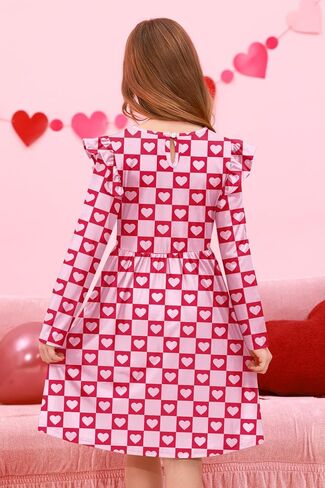 IIMMER Valentine's Day Girls Ruffle Shoulder Long Sleeve Tunic Midi Dress 4-12 Years in Saudi Arabia
