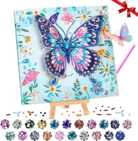 Arts and Crafts for Kids Ages 8-12, Diamond Art Kits for Kids, Birthday Gifts for 6 7 8 9 10 11 12 Years Old Girl, Gem Art Butterfly Kit for Teen Girl, DIY Crafts Toy with Frame for Room Decor (Blue) in Saudi Arabia