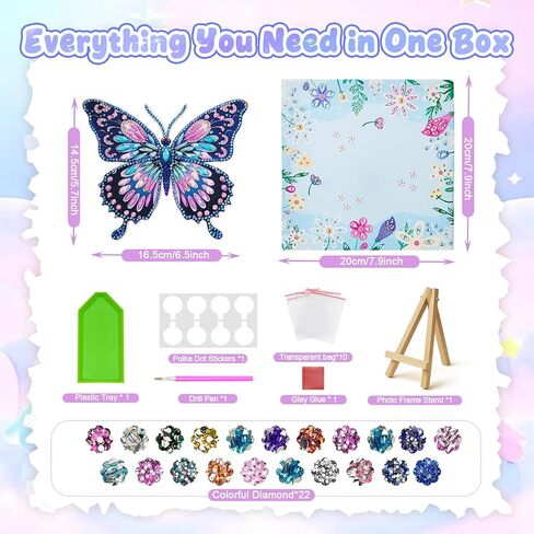 Arts and Crafts for Kids Ages 8-12, Diamond Art Kits for Kids, Birthday Gifts for 6 7 8 9 10 11 12 Years Old Girl, Gem Art Butterfly Kit for Teen Girl, DIY Crafts Toy with Frame for Room Decor (Blue) in Saudi Arabia