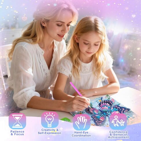 Arts and Crafts for Kids Ages 8-12, Diamond Art Kits for Kids, Birthday Gifts for 6 7 8 9 10 11 12 Years Old Girl, Gem Art Butterfly Kit for Teen Girl, DIY Crafts Toy with Frame for Room Decor (Blue) in Saudi Arabia
