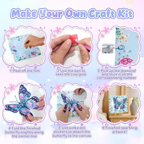 Arts and Crafts for Kids Ages 8-12, Diamond Art Kits for Kids, Birthday Gifts for 6 7 8 9 10 11 12 Years Old Girl, Gem Art Butterfly Kit for Teen Girl, DIY Crafts Toy with Frame for Room Decor (Blue) in Saudi Arabia