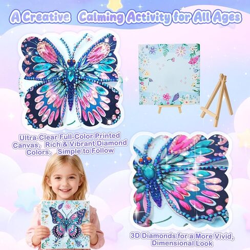 Arts and Crafts for Kids Ages 8-12, Diamond Art Kits for Kids, Birthday Gifts for 6 7 8 9 10 11 12 Years Old Girl, Gem Art Butterfly Kit for Teen Girl, DIY Crafts Toy with Frame for Room Decor (Blue) in Saudi Arabia