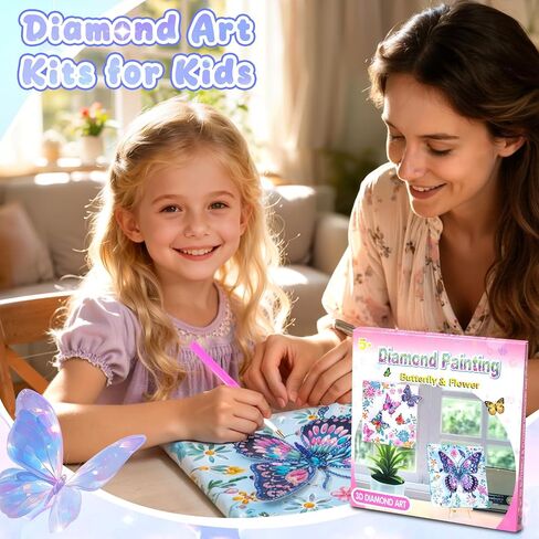 Arts and Crafts for Kids Ages 8-12, Diamond Art Kits for Kids, Birthday Gifts for 6 7 8 9 10 11 12 Years Old Girl, Gem Art Butterfly Kit for Teen Girl, DIY Crafts Toy with Frame for Room Decor (Blue) in Saudi Arabia