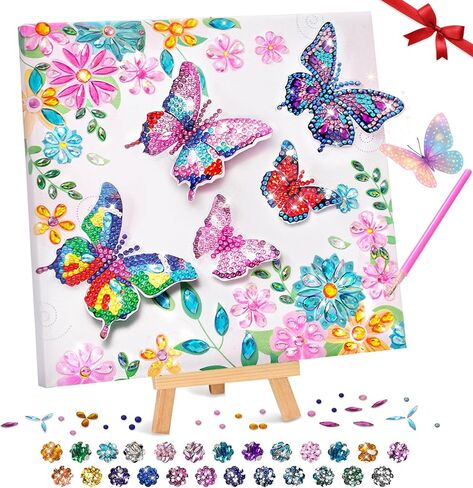 Arts and Crafts for Kids Ages 8-12, Diamond Art Kits for Kids, Birthday Gifts for 6 7 8 9 10 11 12 Years Old Girl, Gem Art Butterfly Kit for Teen Girl, DIY Crafts Toy with Frame for Room Decor (Blue) in Saudi Arabia