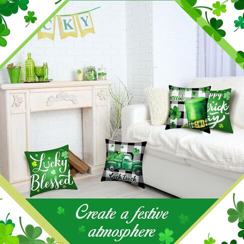 Preboun Set of 12 Valentine's Day St. Patrick's Day Easter Pillow Covers 18 x 18 Inch Love Heart Clovers Bunny Eggs Cushion Case Home Buffalo Plaid Pillow Case for Holiday Happy Home Decor (Lovely) in Saudi Arabia