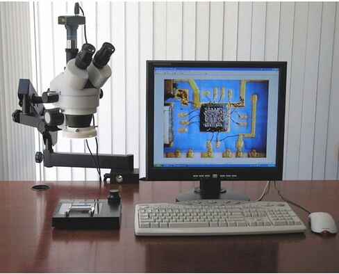 AmScope SM-6TZ-54S-M Digital Professional Trinocular Stereo Zoom Microscope, WH10x Eyepieces, 3.5X-90X Magnification, 0.7X-4.5X Zoom Objective, 54-Bulb LED Light, Clamping Articulating Arm Stand, 110V-240V, Includes 0.5X and 2.0X Barlow Lenses and 1.3MP C in Saudi Arabia